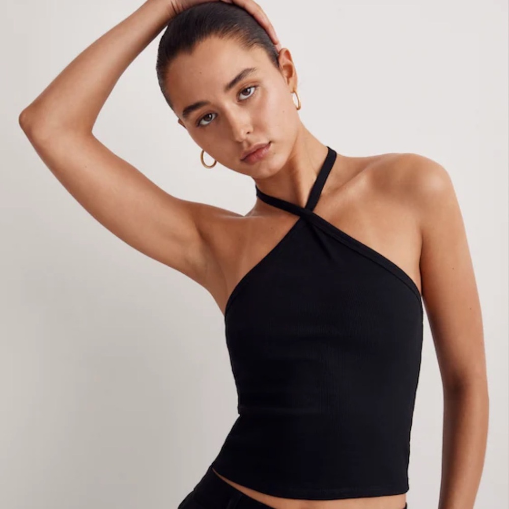 Madewell Black Speckled Halter Crop Top